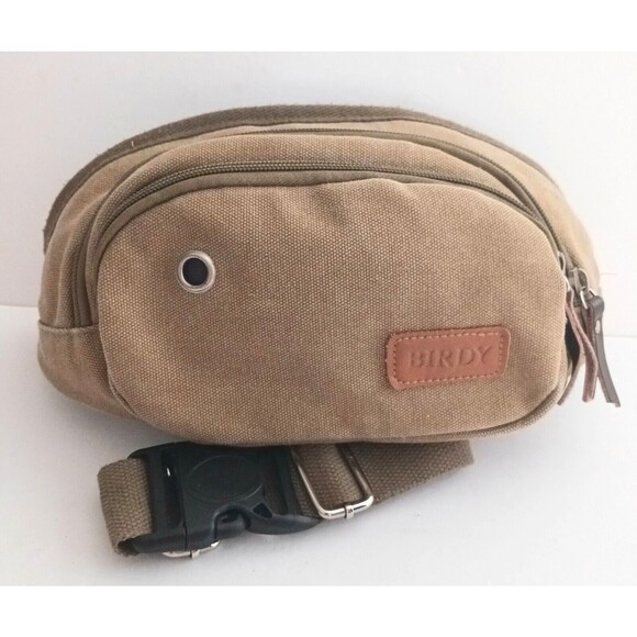 Birdy Khaki Canvas Waist Fanny Pack Unisex Multiple Zip Pockets - Picture 2 of 8